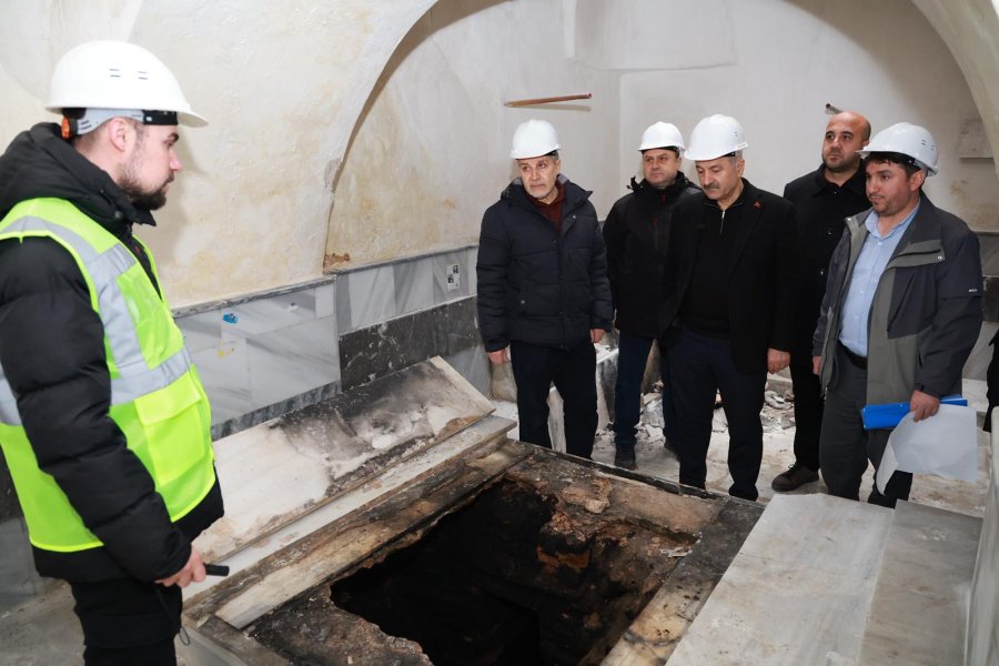 BAŞKAN BÜYÜKGÖZ, TARİHİ ÇARŞI HAMAMI RESTORASYONUNU YERİNDE İNCELEDİ